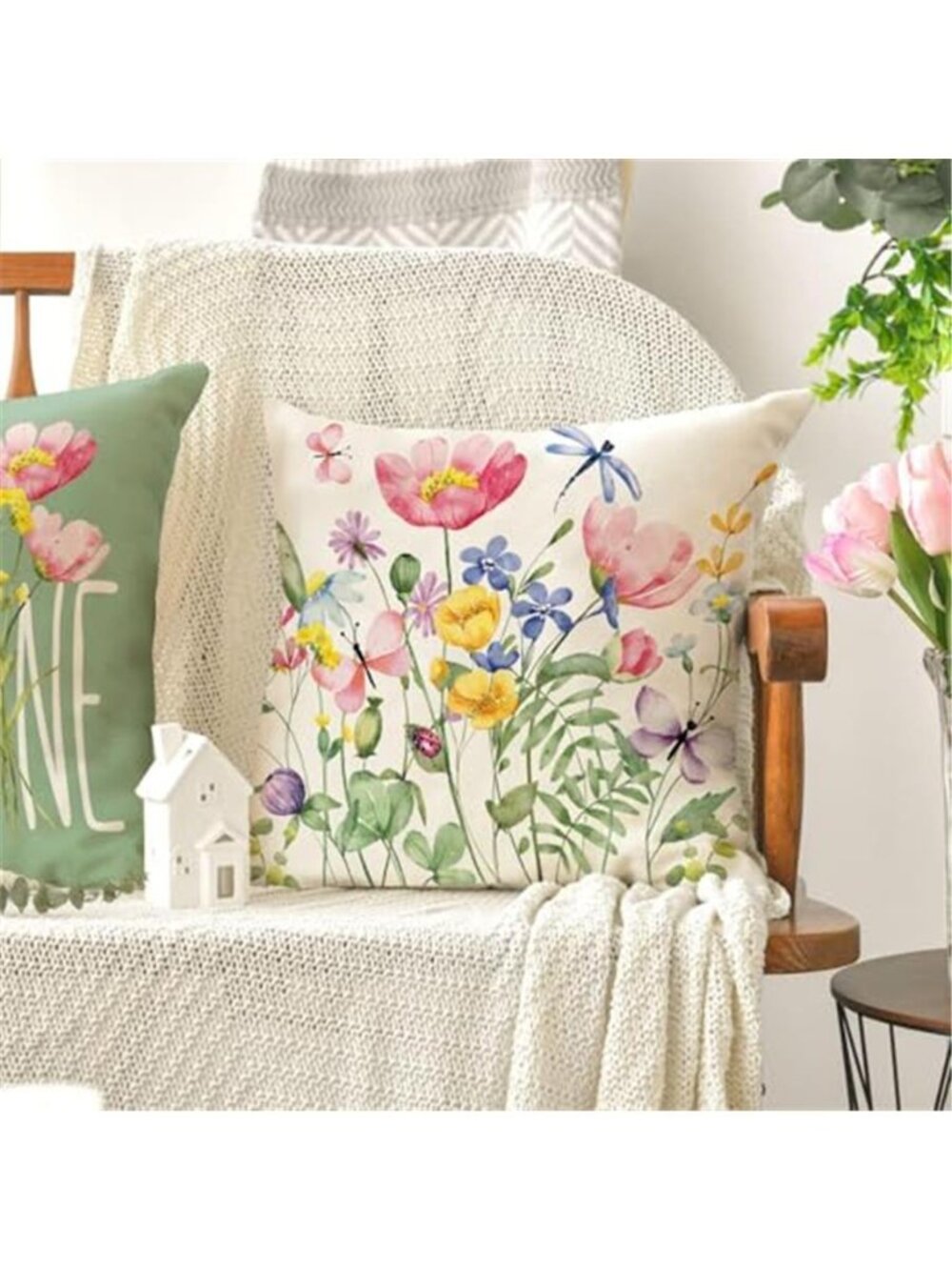 Summer Garden Floral 18x18 Wildflower-green Pillow Covers Set 4 - Picture 4 of 5